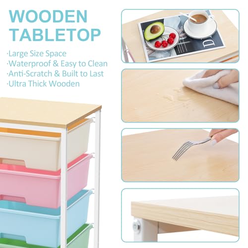 Image of Utility Cart with 4 Drawers, Rolling Storage Cart with Drawers, Rainbow