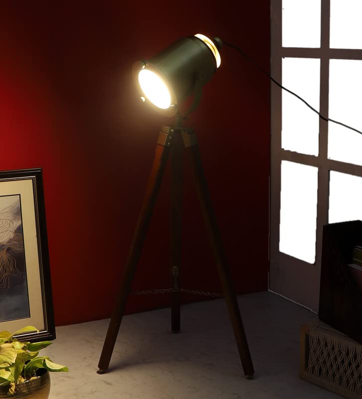 Image of PRISTINE INTERIORS Brown Fabric Shade Tripod Floor Lamp with Black Base Silver Metal Shade Tripod Floor Lamp with Beige Base (Minimalist)
