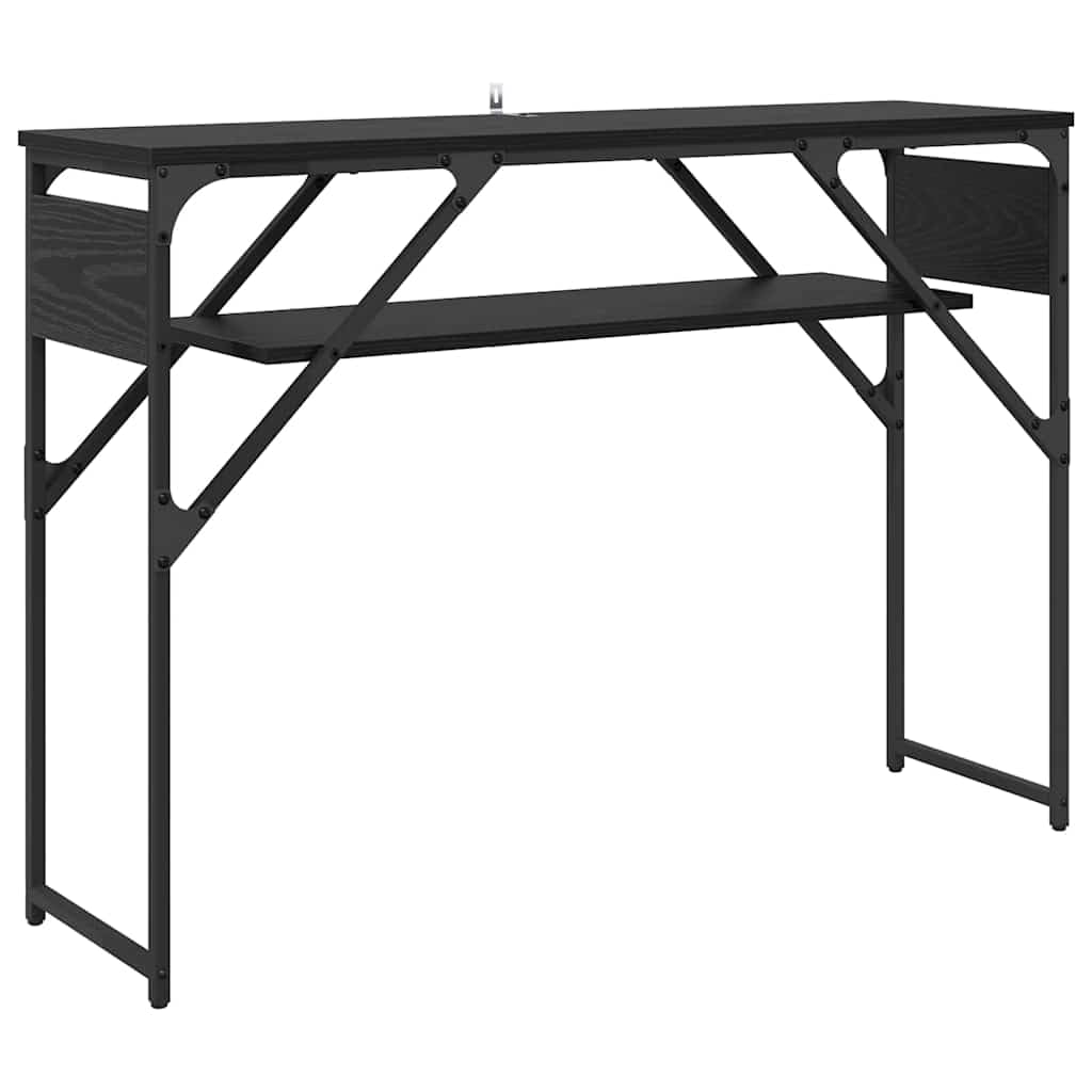 Stolik konsolowy, czarny, imitacja dębu, 105 x 30 x 75 cm, materiał drewnopochodny z 2 półkami, styl industrialny, wytrzymały, wszechstronny jako stolik pomocniczy, trwały