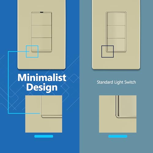 Image of LIDER Lighted Triple Switch with Screwless Wall Plate, Combination Frameless Decorator Switch with Locator Light, Ground Terminal, Single Pole, 15A 120V, UL Listed, Thermoplastic, Matte Ivory