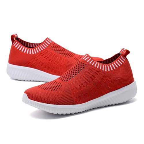 Image of konhill Womens Walking Shoes Slip On Sneakers Breathable Mesh Lightweight Casual Footwear for Daily Commute