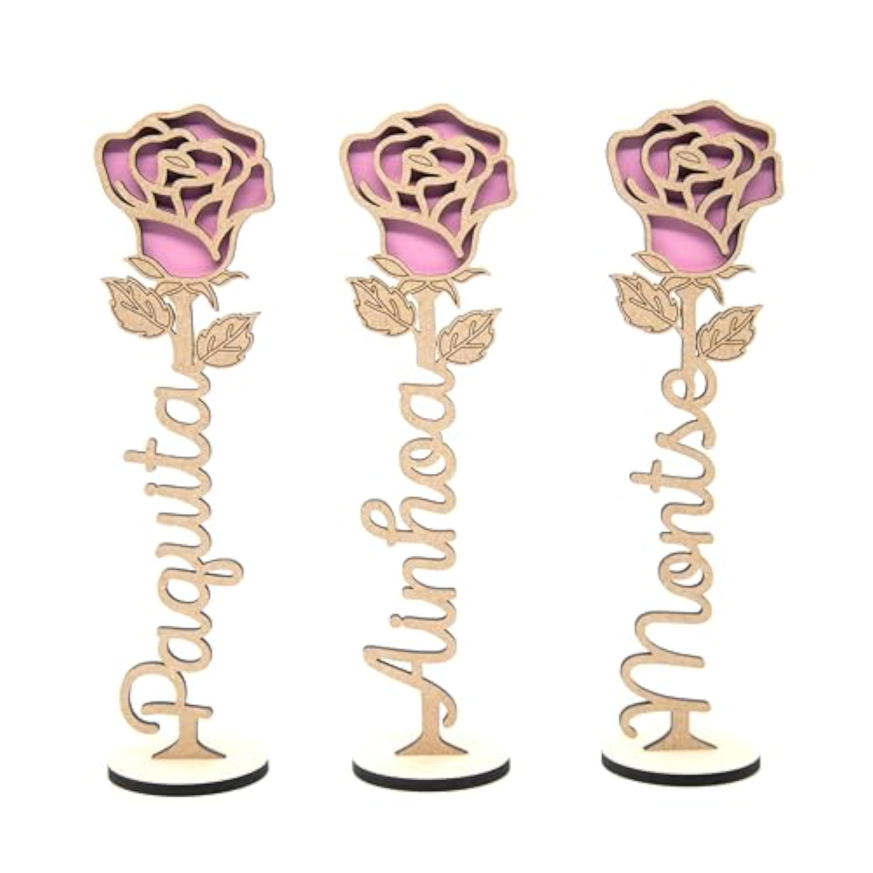Arluma - Rosa de Madera Personalizada - Regalo Original para San Valentín, Día de la Madre, Día del Libro, Día de la Mujer, Sant Jordi, Aniversario - Personalizado con Nombre o Palabra- 25 Cm Rosa