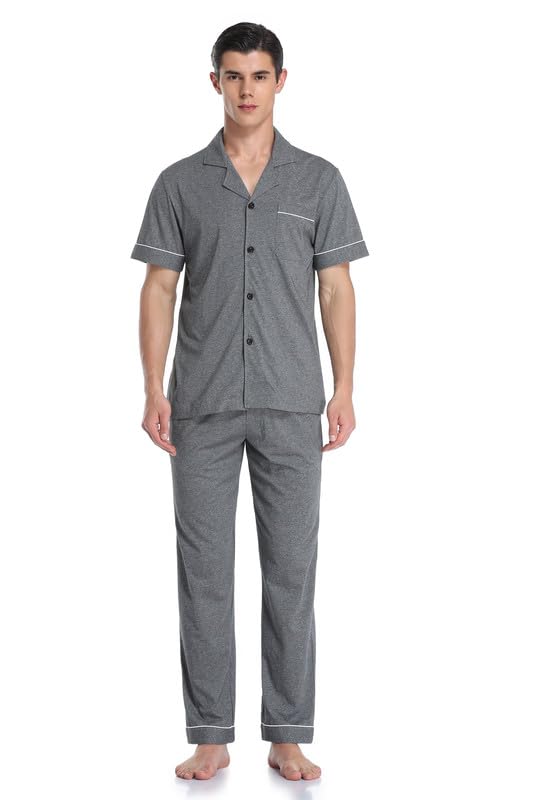 COLORFULLEAF Men's 100% Cotton Pajamas Sets Pants and Short T-Shrits 2 Piace Sleepwear Soft Comfy Pajs for Men with packts2