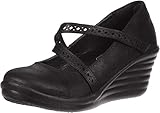 Skechers Women's Rumbler Wave-Filigree-Laser-Cut Strap Mary Jane Wedge Pump, Black, 8 M US
