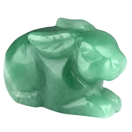 Estatua de conejo de cristal verde tallada a mano 2 piezas miniatura 4