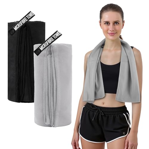 Viiotu 2 Pack Gym Towels for Women (40x80cm/16x32in), Microfiber Quick Dry Workout Towel, Super Absorbent Suede Soft & Skin-Friendly Yoga Towel for Yoga, Running, Golf & Workout
