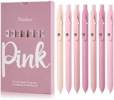 thinkor Pink Gel Pens Black Ink, 7 Pcs 0.5mm Quick Dry Fine Point Smooth Writing Pens, Cute Office School Supplies Gifts for Women Student thinkor Pink Gel Pens Black Ink, 7 Pcs 0.5mm Quick Dry Fine Point Smooth Writing Pens, Cute Office School Supplies Gifts for Women Student