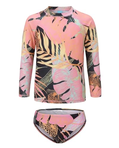 Image of Girls Long Sleeve Rash Guard Set Tie Dye Bathing Suits Two Piece Swimsuits for Kids Swim Shirts 3-16 Years