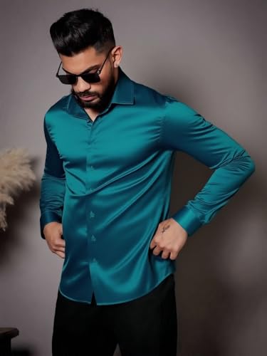 Image of IndoPrimo Men's Stylish Solid Satin Casual Shirt for Men Full Sleeve