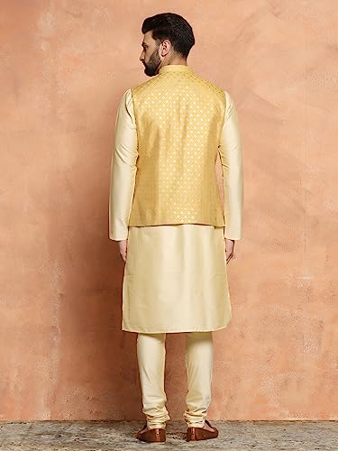 Image of KISAH Men's Navy Blue Printed Cotton Kurta - Regular Fit Long Tunic with Mandarin Collar | Ethnic Wear for Weddings & Festive Occasions