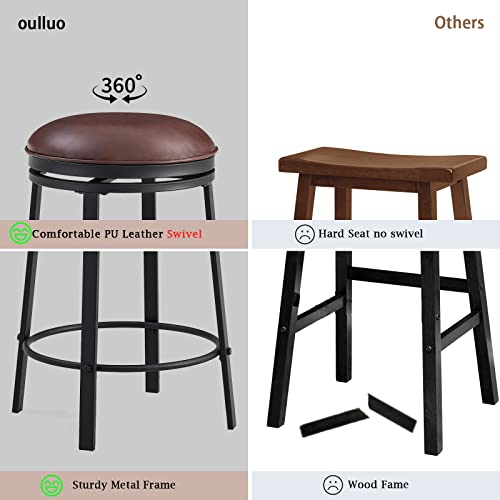 Oulluo Swivel Bar Stools Set Of 2, Counter Height Stools, Stools For Kitchen Counter, Round Faux Leather Barstools, 26 Inch Metal Backless Counter Stools,Industrial Kitchen Stools For Island,520P-Bbpu #TOP5