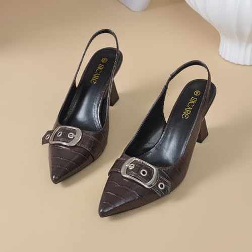 Image of Slingback Kitten Heels for Women Closed Pointed Toe Pumps Dress Shoes with Buckle Strap Comfortable Slip On Sandal Heels for Work Party Wedding