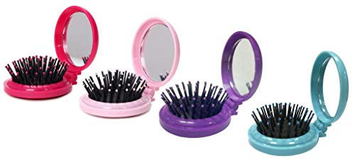 Louise Maelys 4pcs Colorful Folding Hair Brush with Mirror Hair Comb for Purse Mini Pocket Hair Brush Gift Idea