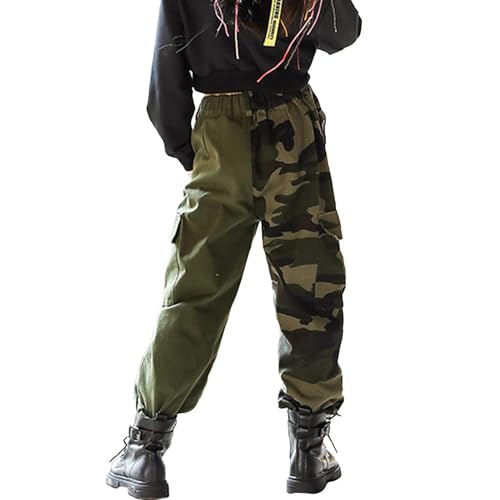 Image of Rolanko Girls Cargo Pants for Kids Loose Streetwear Hip Hop Dance Cotton Cargo Jogger Pants for Kids 4-15 Years
