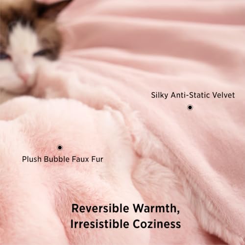 Image of Bedsure Fluffy Bubble Faux Fur Twin Blanket, 60 inchx80 inch, Tie-dye Pink