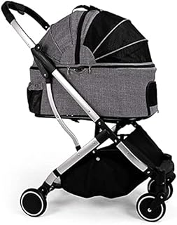 Carrinho de bebê para cães para cães médios pequenos, gatos, carrinho de transporte para animais de estimação, carrinho dobrável para cães com 4 rodas, carrinhos para cães com transportadora destacável, respirável, ninho para animais de estimação (cinza a)