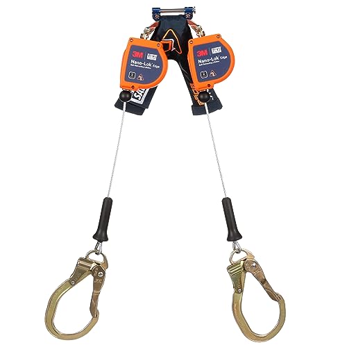 Image of 3M DBI-SALA Nano-Lok Edge Twin-Leg Personal Self-Retracting Lifeline 3500276, Cable, Steel Rebar Lock Hook, 8 ft. Class 2, ANSI