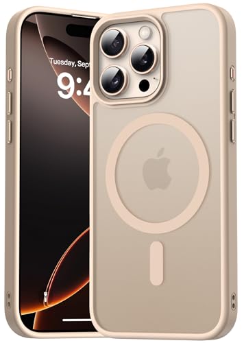 Natiiozie Magnetisch Hülle Kompatibel mit iPhone 16 Pro, Matt Handyhülle Kompatibel mit MagSafe, Stoßfest Kratzfest Schutzhülle Nie Vergilbung Rückseite 6.3 Zoll Case Khakigold