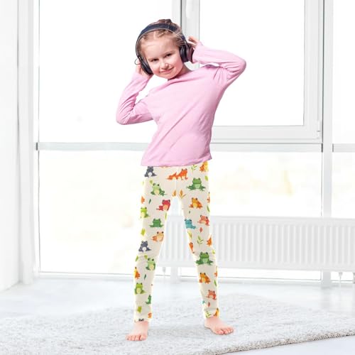 Wusikd Colorful Frogs Girls' Leggings Toddler Doodles Cartoon Kids Yoga Pants Dance Active Tights 4T4