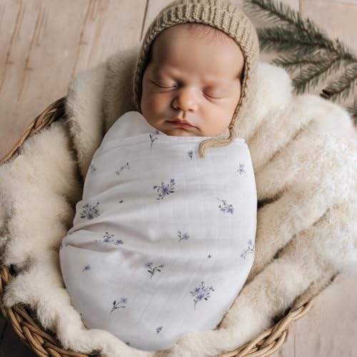 Image of LifeTree Baby Swaddle Blankets, Boys Girls Muslin Swaddling Wrap Receiving Blanket for Newborn, 70% Viscose from Bamboo and 30% Cotton, Large 47 inch x 47 inch, Flower and Mauve Pattern