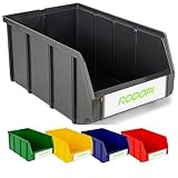 RODOPI 16er Set Stapelboxen, Größe L | Sichtlagerkästen 335x209x152mm | Robuste Lagerboxen für Werkstatt, Garage, Keller | Sortierkästen für Werkzeug & Baumaterialien Gelb