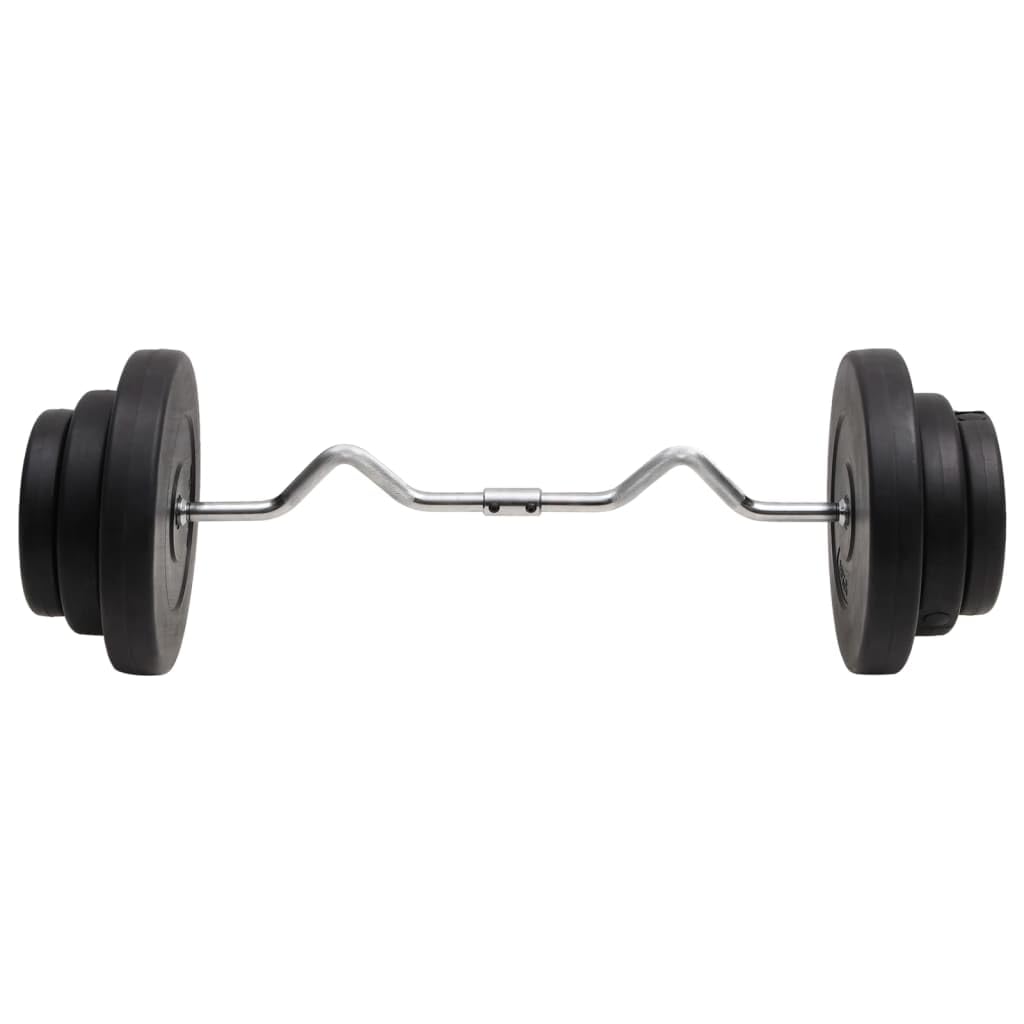 Chromowana sztanga 60 kg z płytkami cementowymi i plastikowymi, zestaw 6 tarcz (2 x 15 kg, 2 x 7,5 2 x 5 kg) do wszechstronnego treningu ramion, klatki piersiowej i pleców, zamków