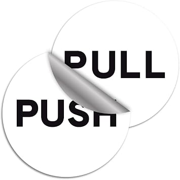 Trusty Removable Round Push and Pull Stickers for Doors - Indoor or Outdoor Use 3.5 Round, White