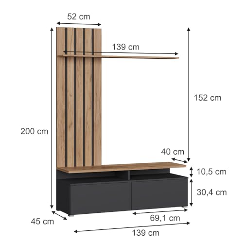 Vicco Wohnwand Harro, Goldkraft Eiche/Anthrazit, – Bild 3