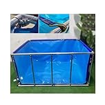 Pealihuy Large Fold Aquarium Pool Pond Transparent Aquarium Transparent Viewing Window For Aquaculture Breeding Koi Agricultural Irrigation Thick PVC Material With Metal Bracket,Blue+clear,80X66X35CM