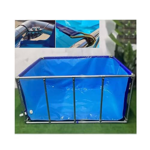 Acuario grande plegable transparente con apuesta de metal, ideal para uso en estanques y koi, fácil instalación, azul y transparente, 80 x 66 x 35 cm