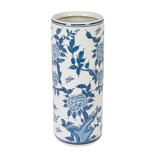 Creative Co-Op Blue and White Ceramic Umbrella Stand