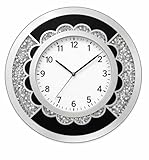 ICE Armor Orologio da parete rotondo con specchio nero e argento, 48,3 cm di altezza, con brillantini, moderno, decorativo, aggiunge fascino senza tempo a qualsiasi stanza, idea regalo unica