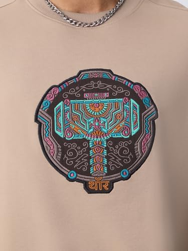 Image of The Souled Store Marvel Indie: Logo Men and Boys Short Sleeves Round Neck Embroidered Drop Shoulder Baggy Casual Streetwear Superheroes Inspired Cotton Super Oversized T-Shirt