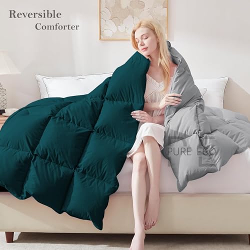 Image of PURE ECO Reversible 300 GSM Comforter Double Bed Size - Luxury & Soft Microfiber 300 GSM Comforter for Winter - Duvet /Blanket Double Bed (90 inchX100 inch) - Teal /Silver Grey Color