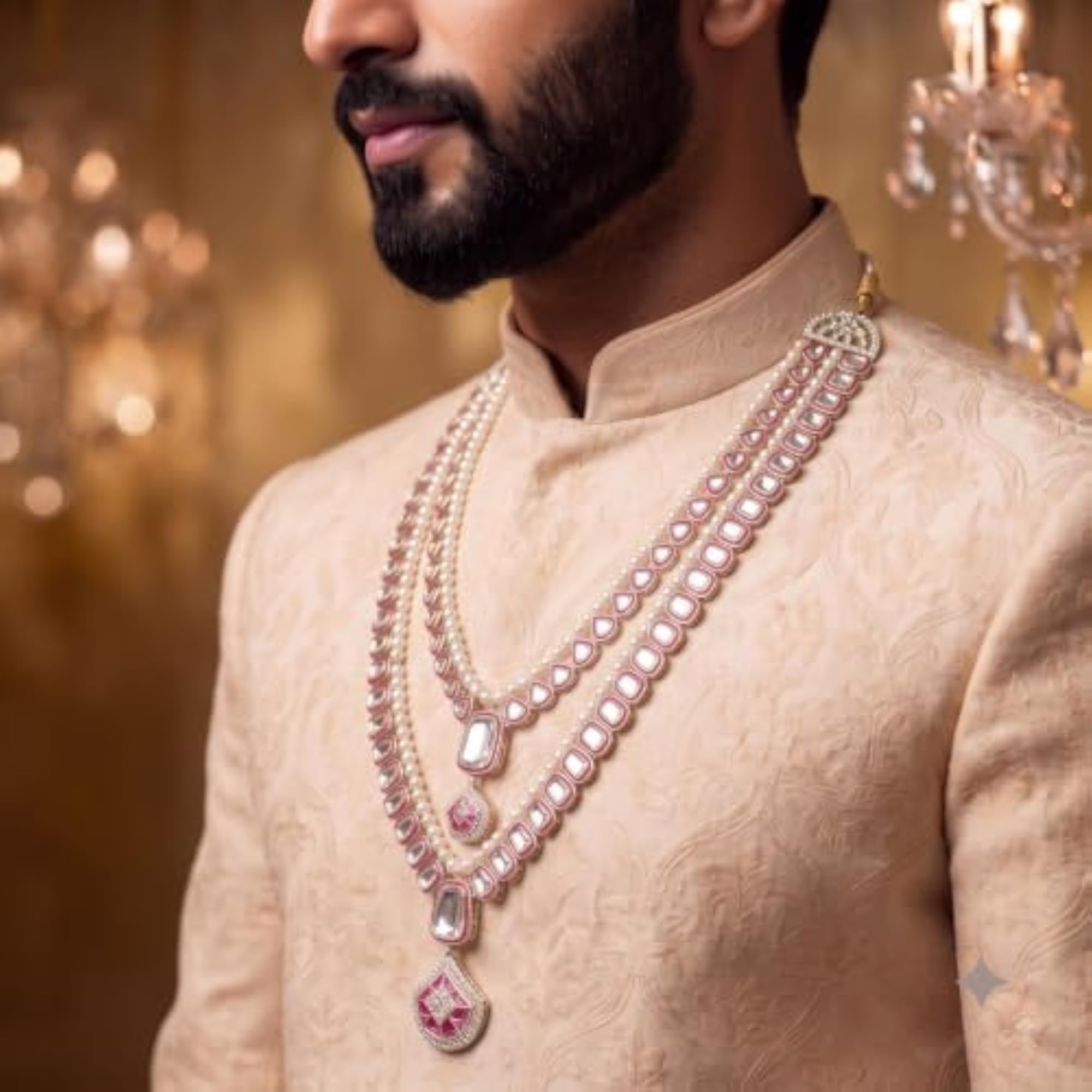 Men's Pearl & Kundan Groom Necklace, Elegant Design