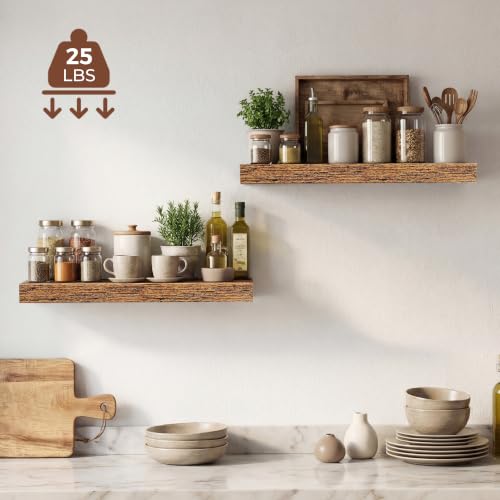 Image of Dreamland 20 Inches Floating Shelves for Wall,9.3 inch Deep Long Floating Shelves Set of 2,Large Display & Storage Shelf,Wall Shelf for Bathroom Bedroom Living Room Kitchen Office,Rustic Brown