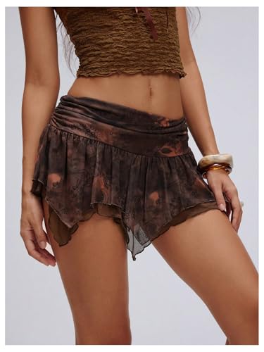 SHENHE Women's Mesh Y2k Low Rise Mini Skirt Paisley Tiered Ruched Western Hippie Micro Skirt2
