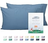 Sunflower Queen Pillowcases Set of 2, 100% Cotton Queen Pillow Cases 2, 20×30 inches Copen Blue, Soft and Breathable