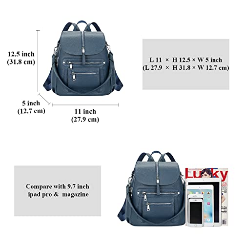 Altosy Leather Backpack Purse For Women Fashion Casual Handbag With Multi Pockets And Flap (S107 Indigo Blue) #TOP4