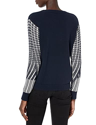 Cable Stitch Women's Contrast-Sleeve Cotton Sweater - Crewneck Long Sleeve Knitted Pullover Top2