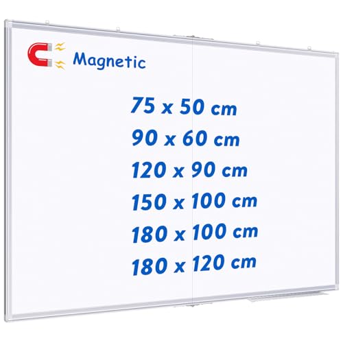 maxtek Whiteboard 120 x 90 cm, Magnetic White Board for Wall, Aluminium Frame Large WhiteBoard with Pen Tray, Dry Erase Board for Home Office School