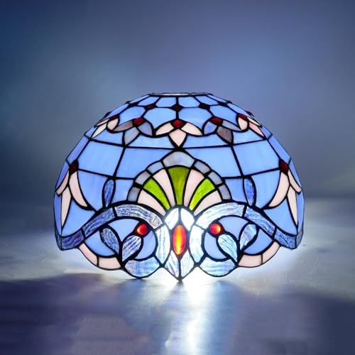 Tiffany Lampshade 12 Inch Stained Glass Lamp Shade Replacement Only Blue Baroque Ceiling Light Shade for Pendant Light Floor Lamp Home Office Deco Dome Vintage Lamp Cover