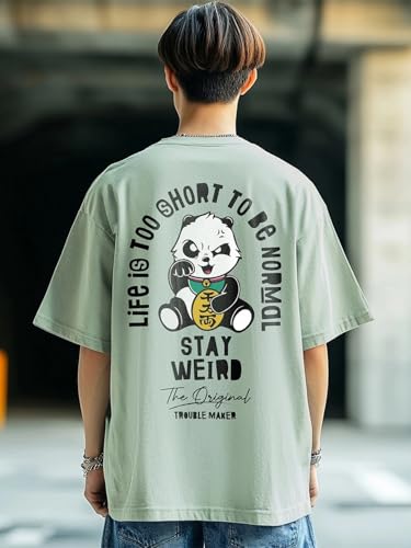 Image of Bewakoof Men's Typography 100% Cotton T-Shirt - Oversized Fit, Round Neck, Half Sleeves