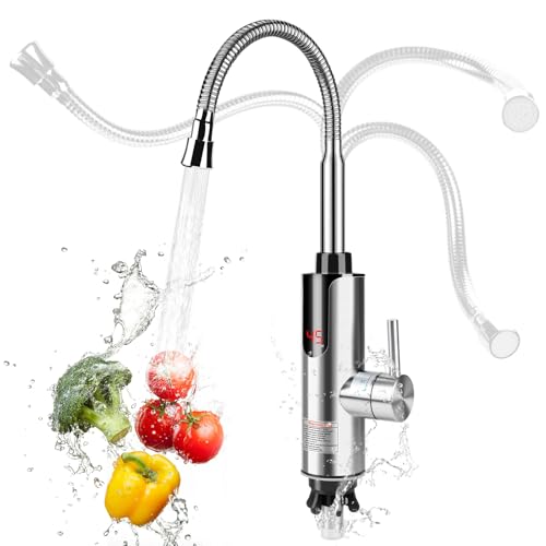 Jellybibo Grifo eléctrico con calentador de agua, 220 V y 3000 W, grifo de agua caliente, grifo de cocina, calentador inteligente, calentador de agua para cocina, jardín, baño, caravana, camping (B)