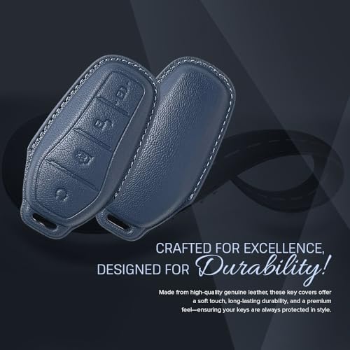 Image of Keyzone Royal Leather Car Key Cover with Keychain for BYD Seal and Atto 3 smart Key (Celestial Blue)