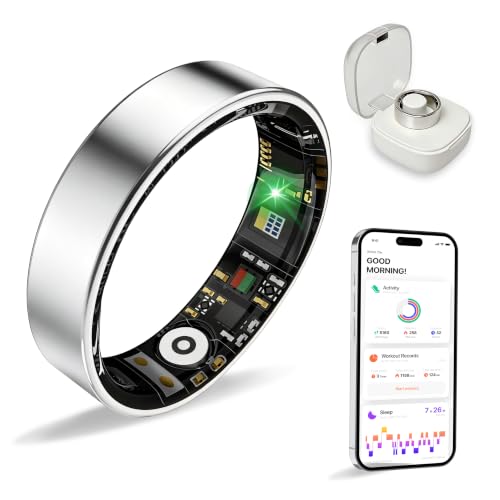 Image of Smart Ring Health Tracker for Women Men, Sleep Exercise Health Monitoring Wearable Ring, Real‑Time Tracking, iOS /Android Compatible, IP68 Waterproof, No Subscription, 5‑Day Battery (Silver, 12)