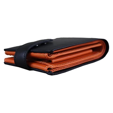 Rallegra Men's Black Leather Wallet, RFID Blocking, Holds 20 Cards, Coin Pocket, 4 Storage Pockets, 2 Note Compartments with Gift Presentation Bag (Orange) Cover