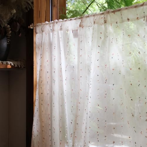 jinchan Semi Sheer Kitchen Curtains for Window 24 Inch Mini Pom-P...