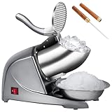 INSELY 4-Blade Ice Shaver Snow Cone Maker Prevent Splash Stainless Steel ice crusher Machine,200lbs/hr with Ice Pick for Home and Commercial Use（Silver）