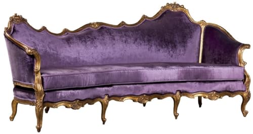 Casa Padrino Luxus Barock Samt Sofa Lila/Gold - Edles Handgefertigtes Wohnzimmer Sofa im Barockstil - Barock Wohnzimmer Möbel - Edel & Prunkvoll